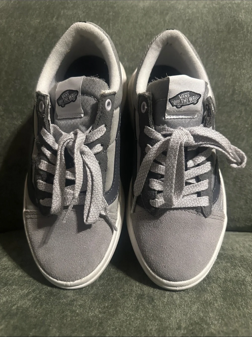 Vans Gray and White Old Skool Platform Sneakers